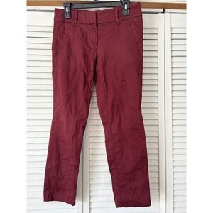 LOFT Outlet Modern Chino Crop‎ Pants Size 0 Burgundy Red Casual